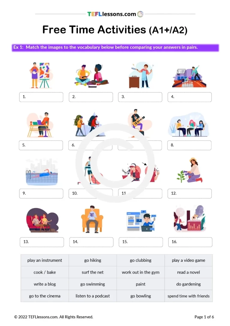 Free Time Activities Lesson TEFL Lessons Tefllessons ESL 