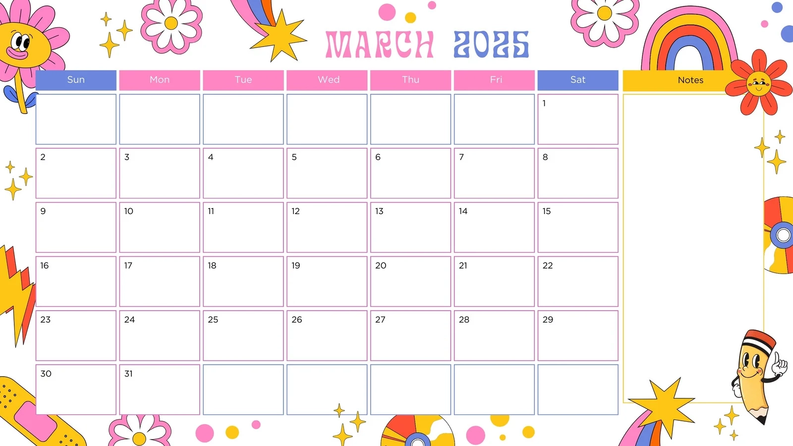 Free Printable Blank March Calendar