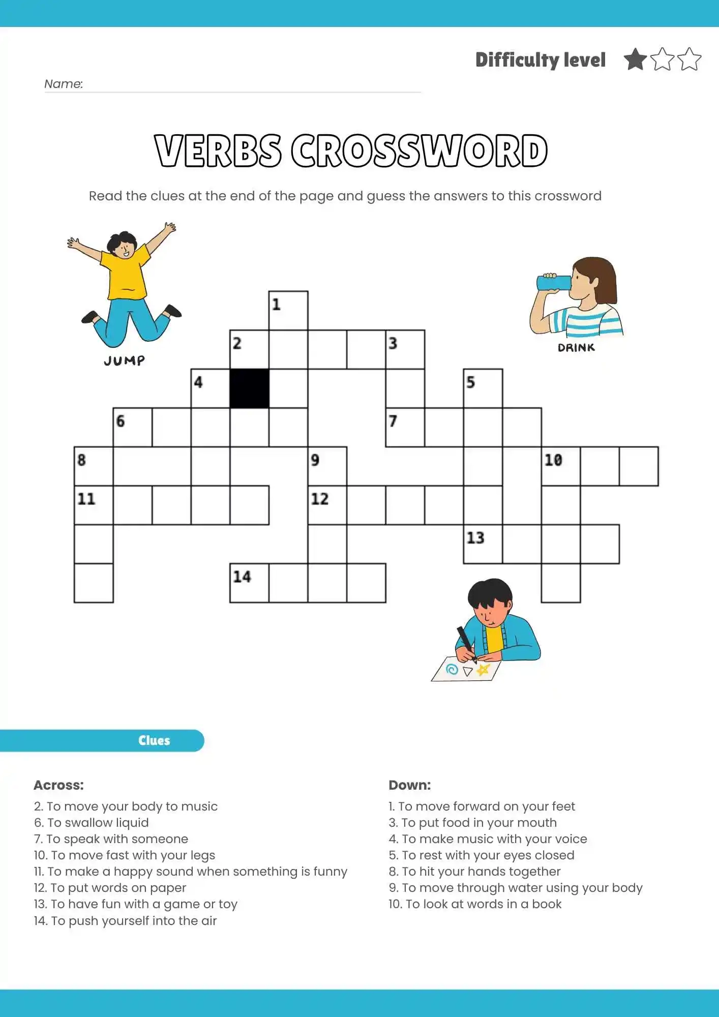 Free Verbs Crossword Puzzle Printable Action Words Activity For 