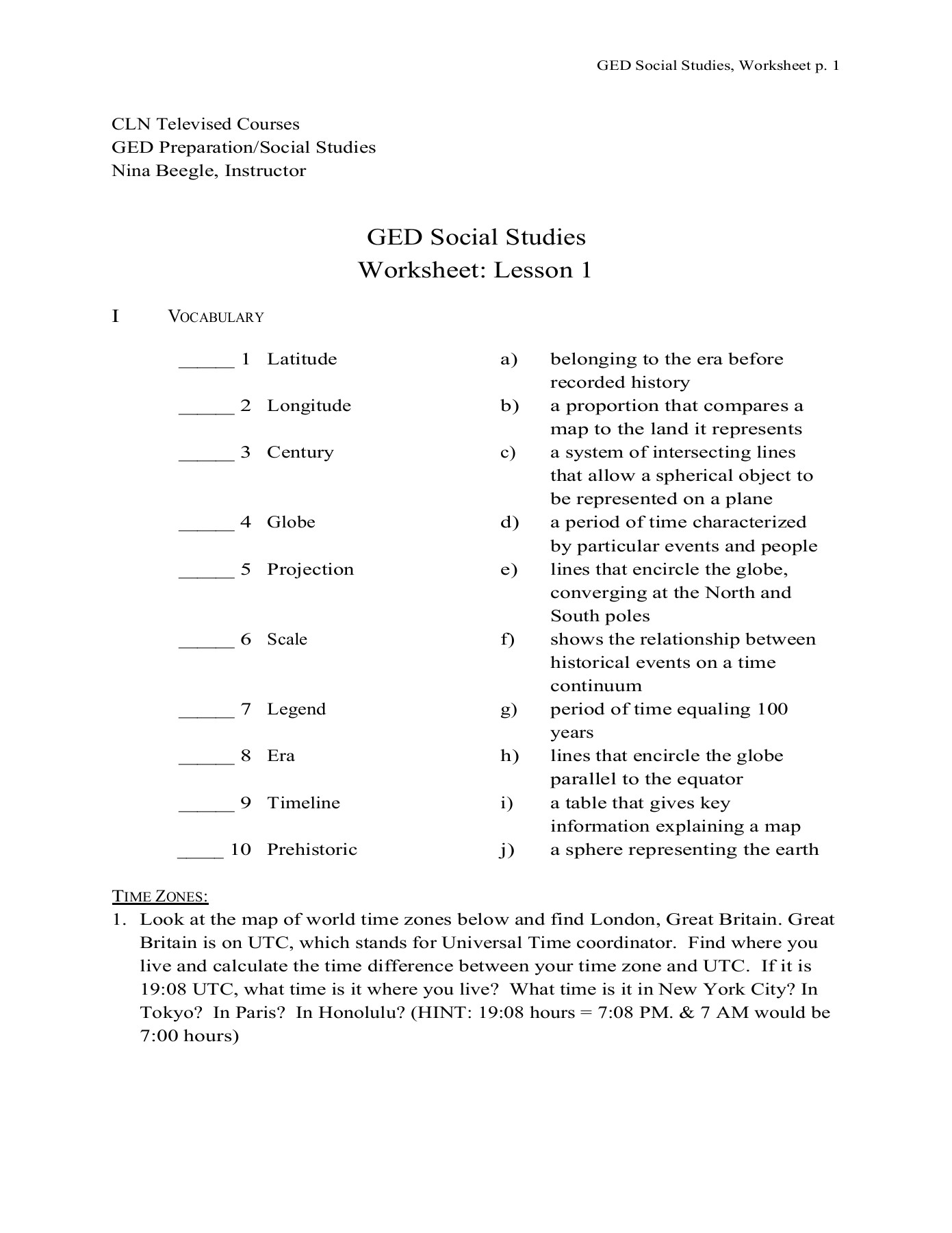 Free Printable Ged Social Studies Worksheets