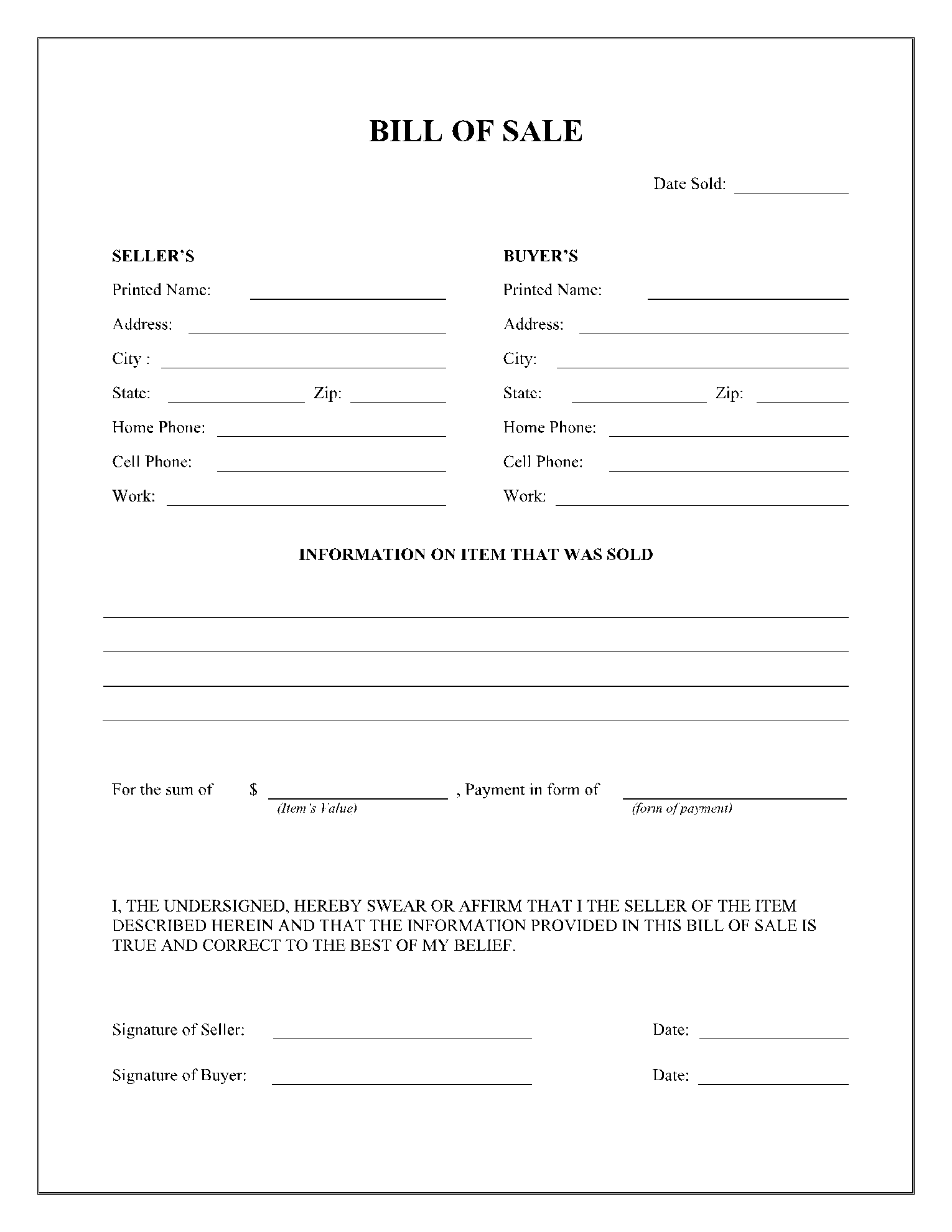 General Bill Of Sale Template 100 Free CocoSign