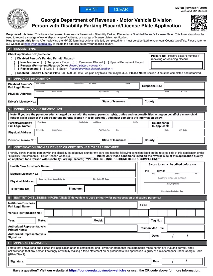 Georgia Mv 9D Form Fill Out Printable PDF Forms Online