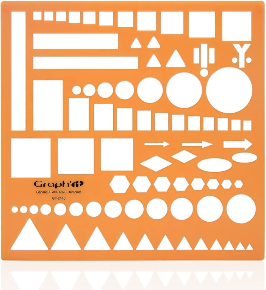 GRAPH IT Normographe NATO Schablone Ideal Zum Zeichnen Von Karten Und Schemata 87 Geometrische Formen Weiches Und Strapazierf higes Acryl 