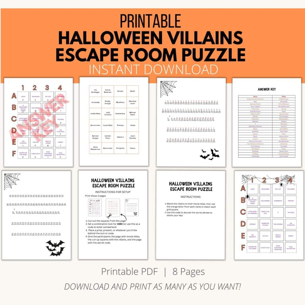 Halloween Villains Escape Room Puzzle A Spooky Printable Adventure