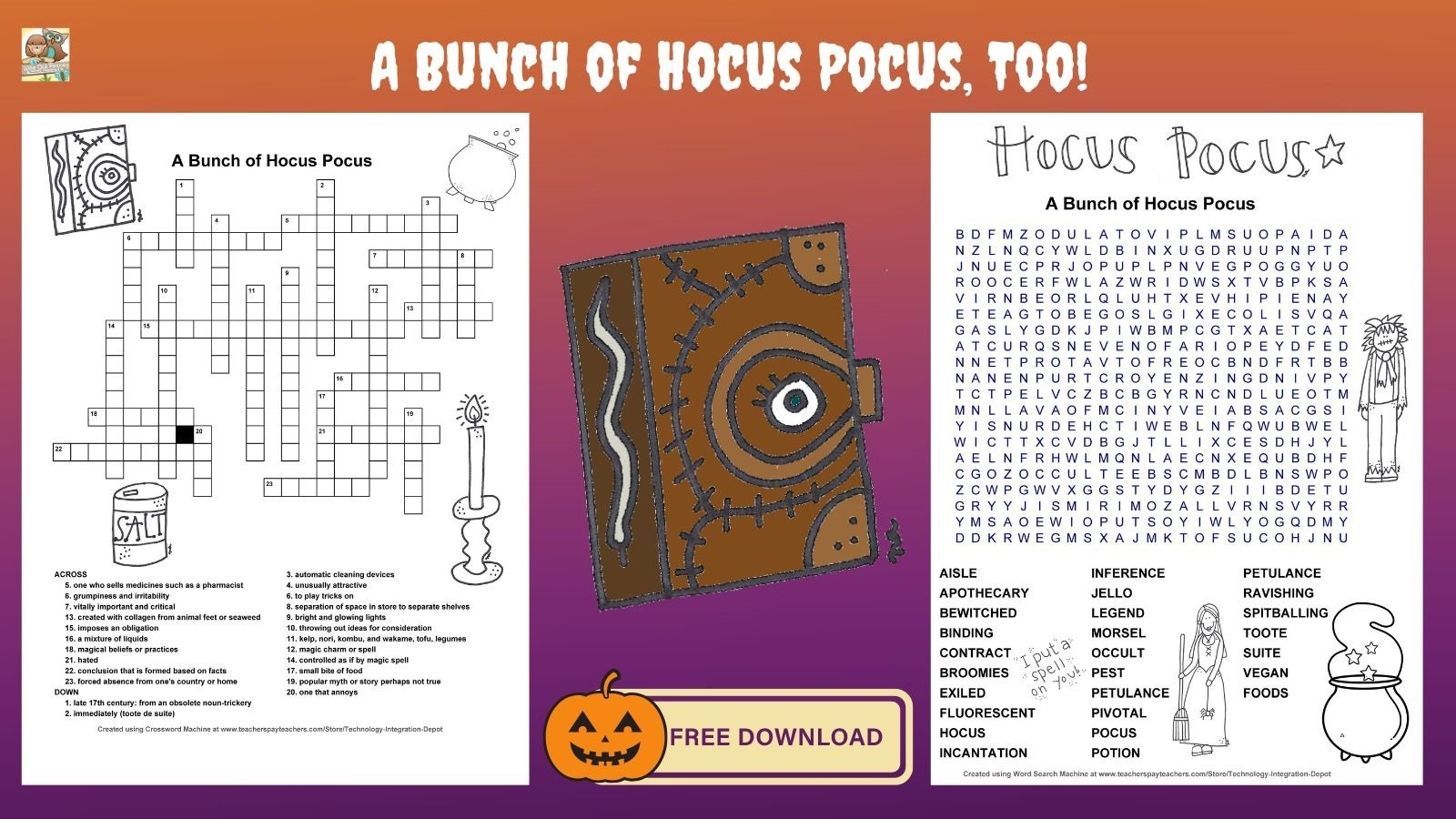 Halloween Word Find And Crossword Puzzle Hocus Pocus Too Freebie 