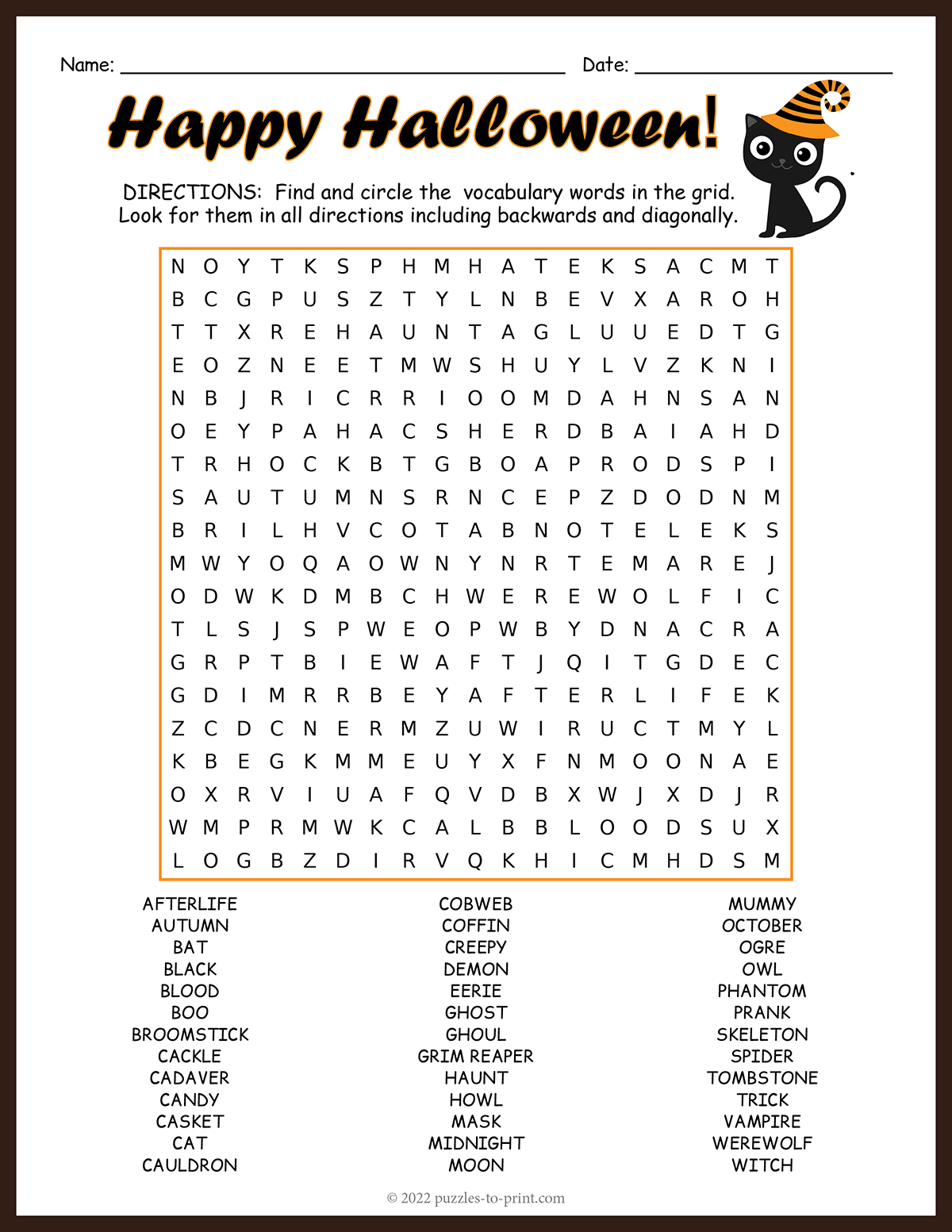 Halloween Word Search