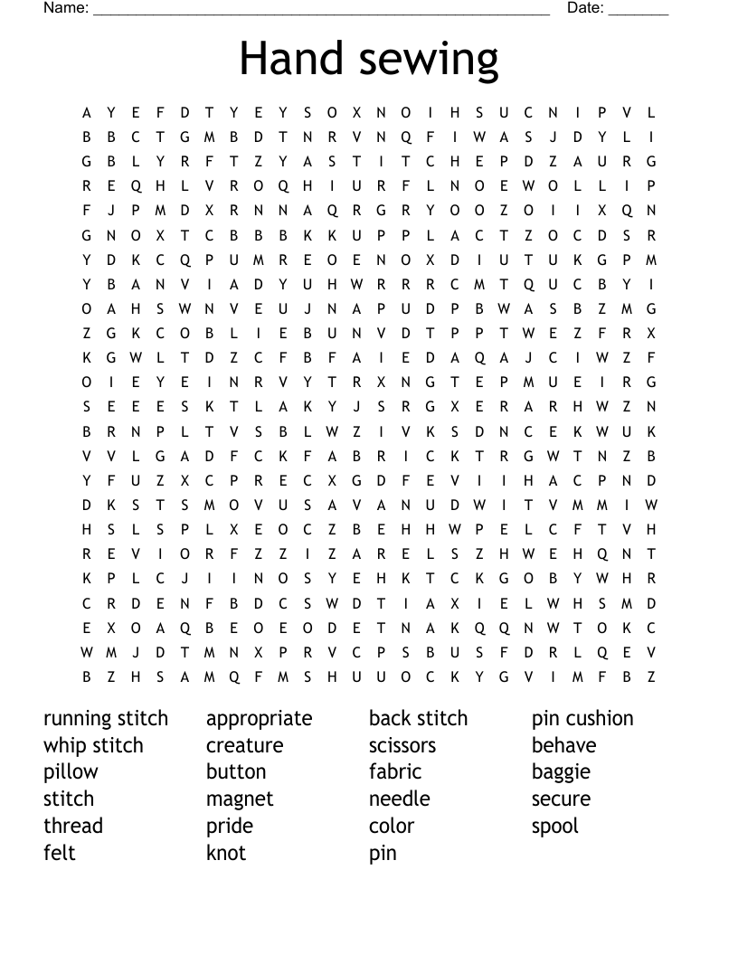 Free Printable Crossword Puzzles About Sewing
