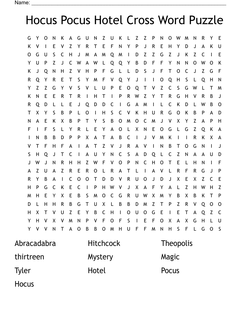 Hocus Pocus Hotel Cross Word Puzzle Word Search WordMint