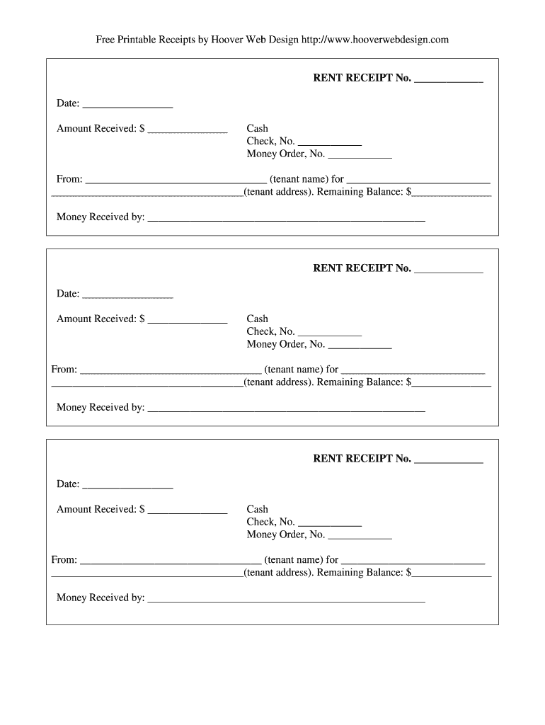 Hoover Web Design Rent Receipt Form Fill Online Printable 
