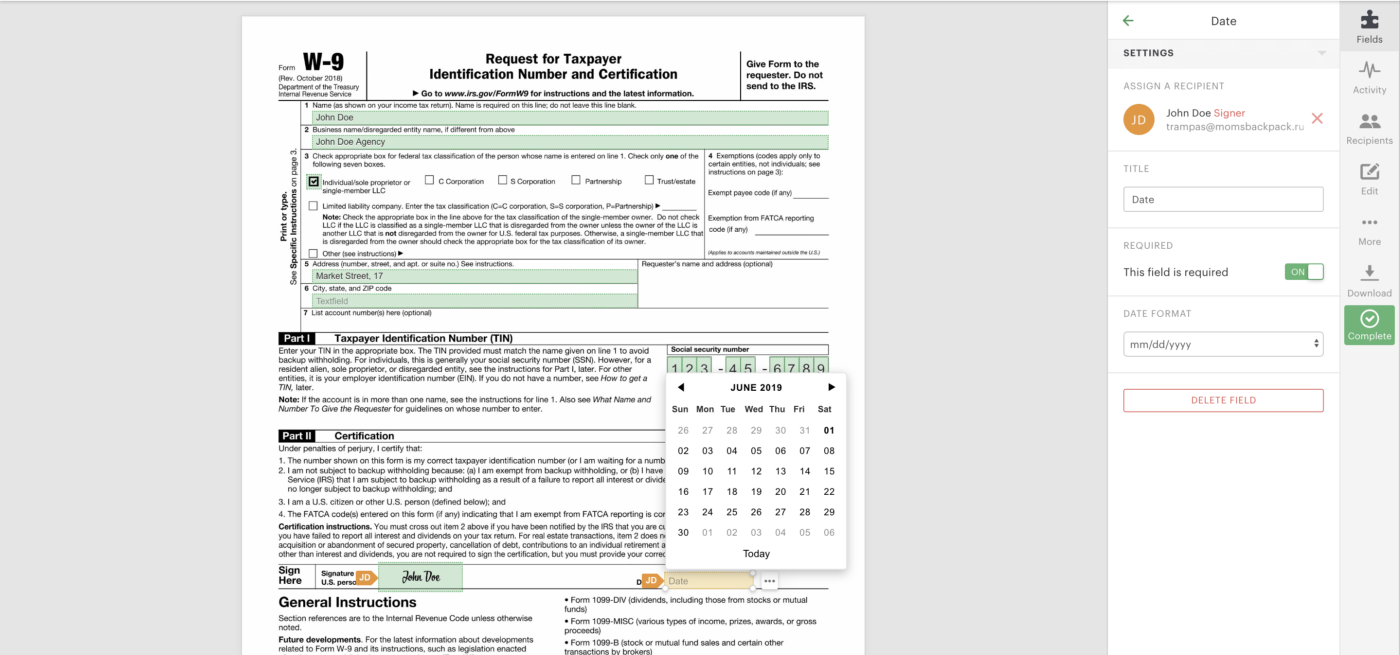 W9 Form Docusign