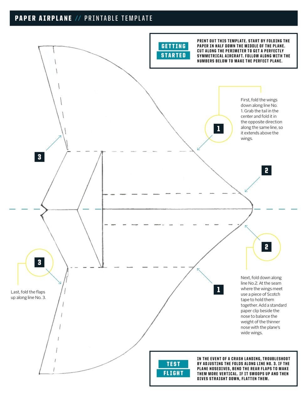 Printable Paper Airplane Folding Template