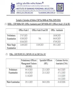 IBPS Exam Calendar 2025 26 OUT RRB Clerk PO SO MT SPL CSA 