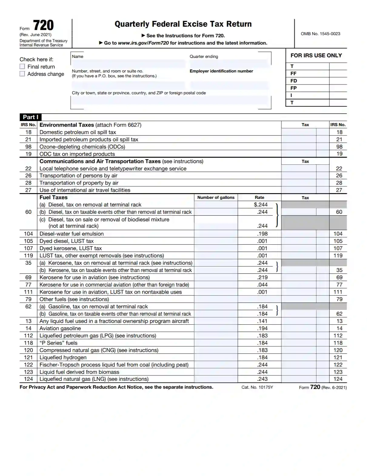 IRS Form 720 Fill Out Quarterly Federal Excise Tax Return