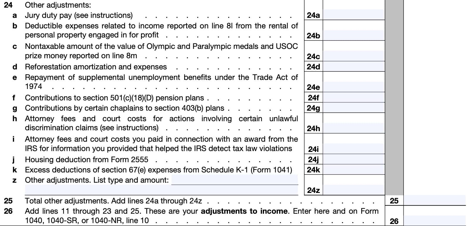 IRS Schedule 1 Instructions Additional Income amp AGI Adjustments