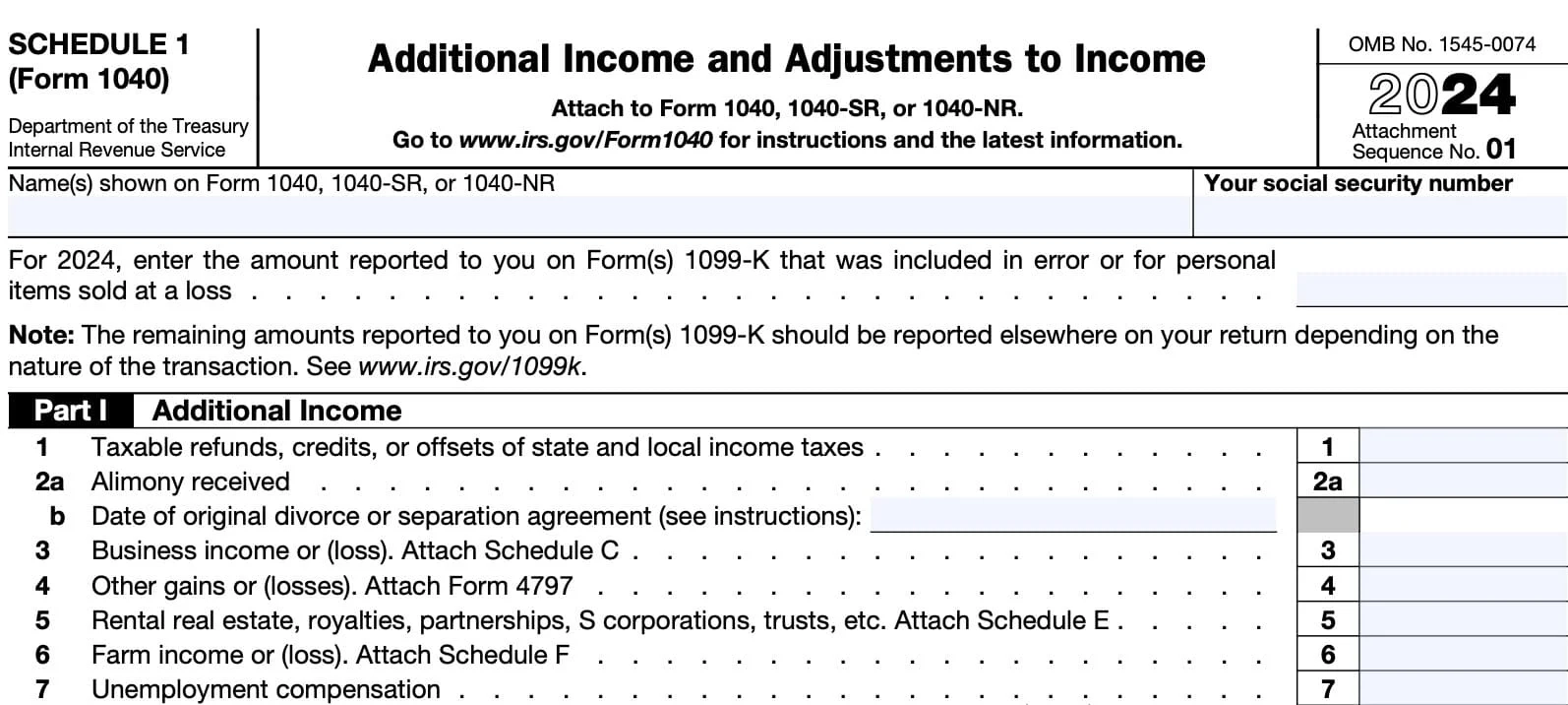 IRS Schedule 1 Instructions Additional Income amp AGI Adjustments