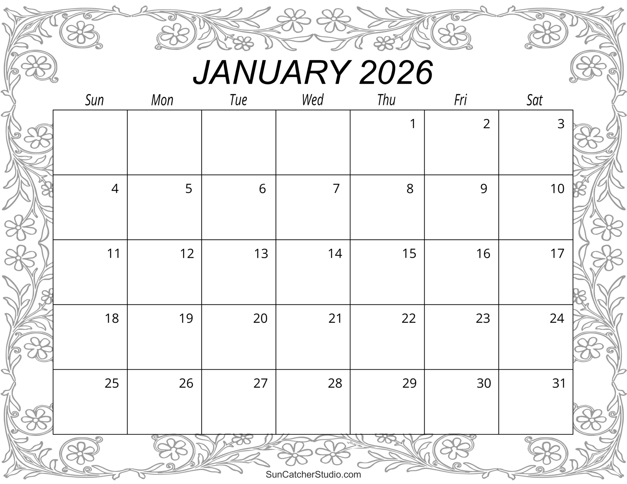 Blank Calendar 2026 By Month