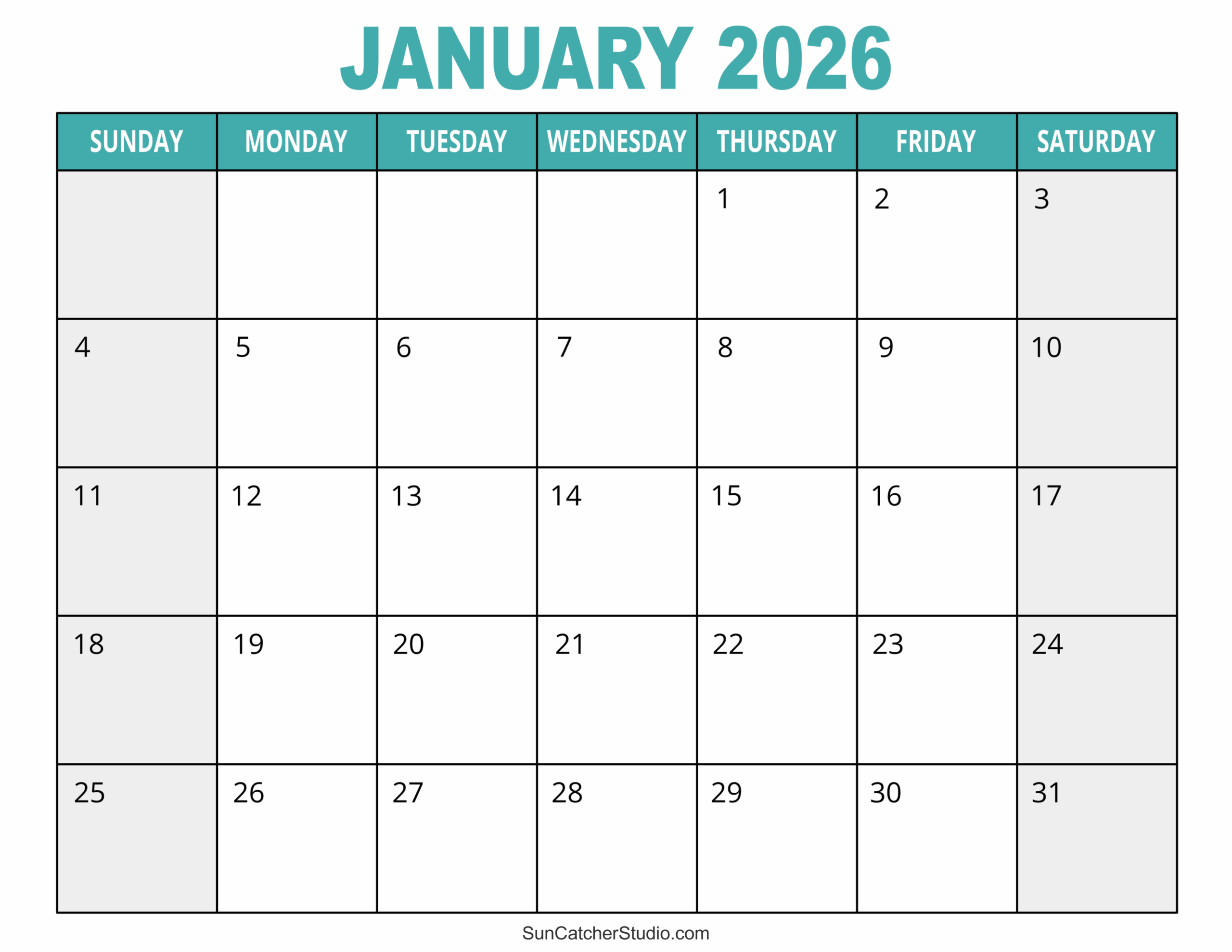 January 2026 Calendar Printable Word