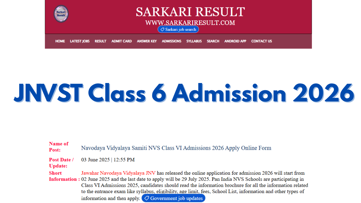 JNVST Class 6th Admission 2026 Registration Starts At Cbseitms 