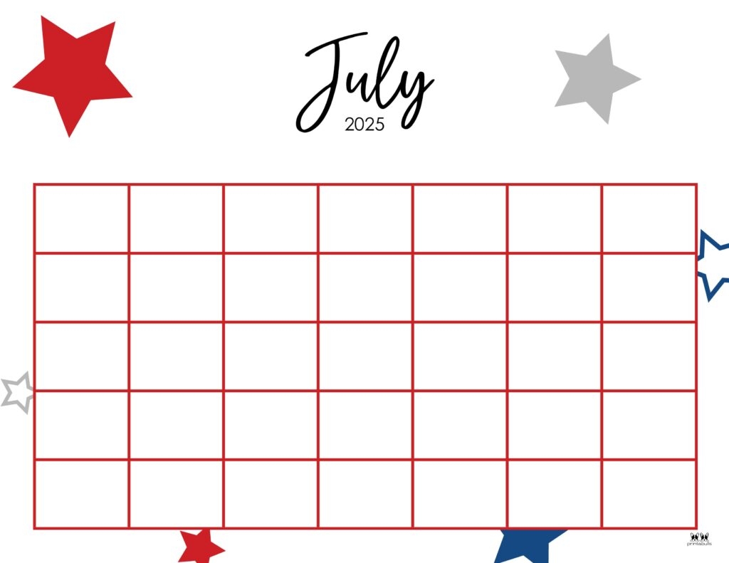 Blank July Calendar Printable