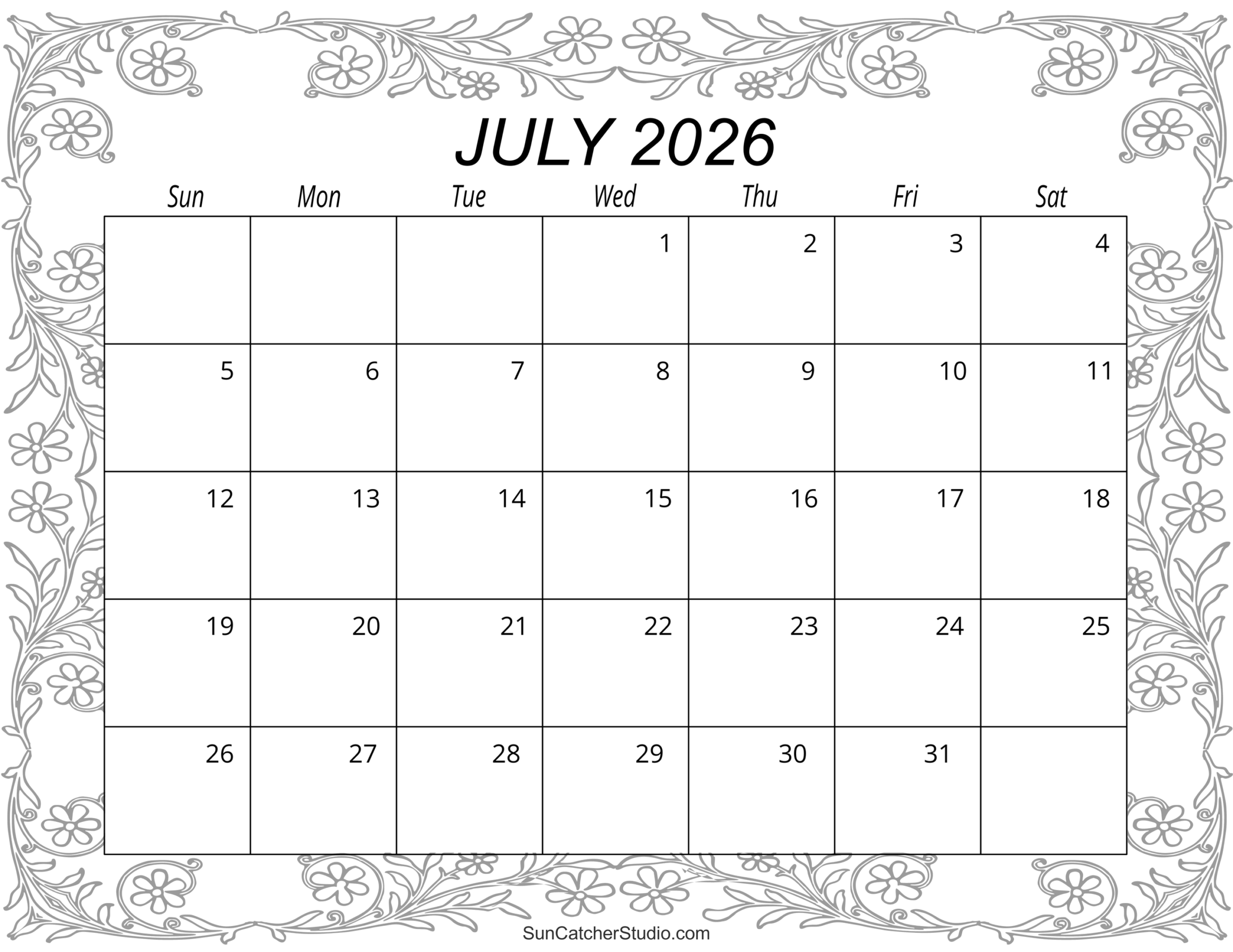 July 2026 Blank Calendar