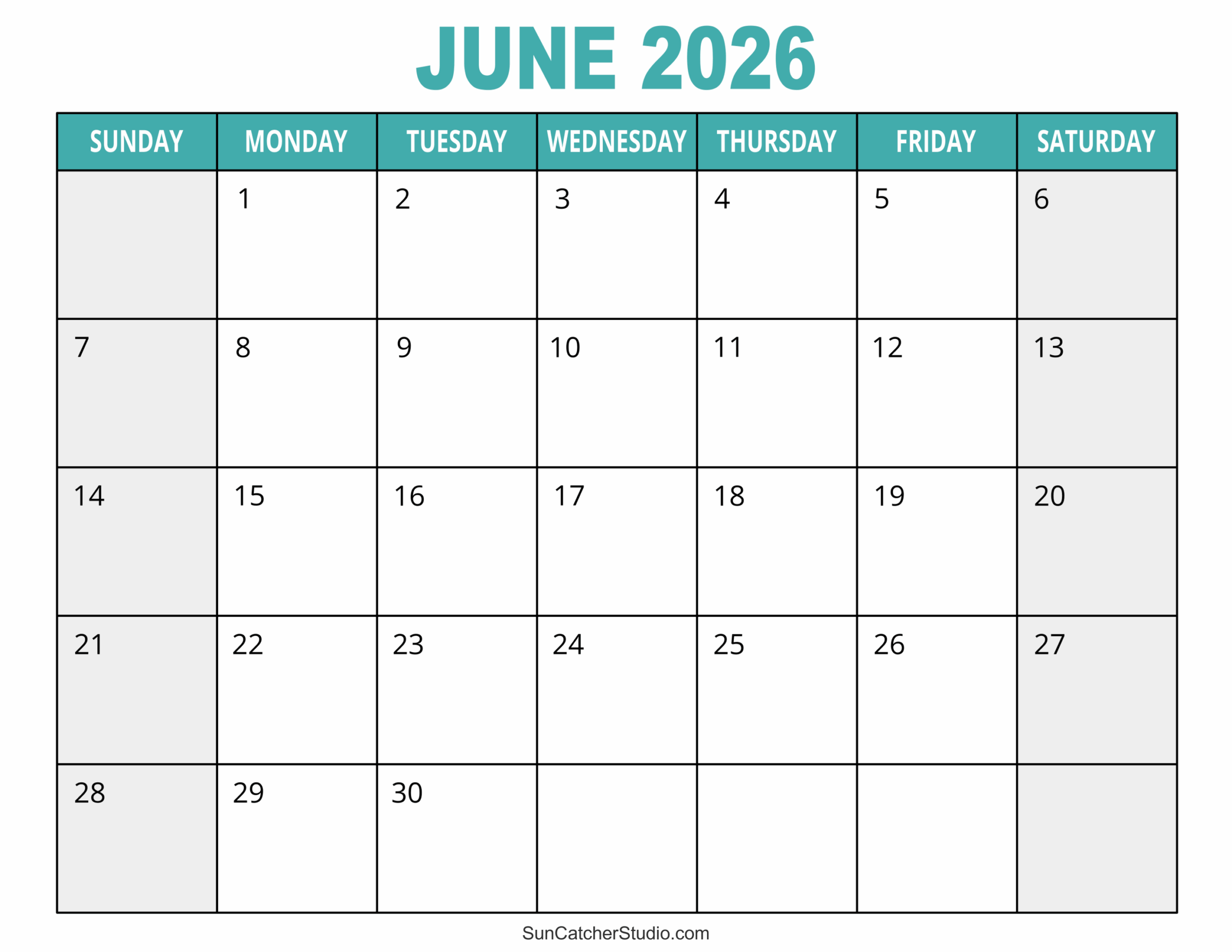 June December 2026 Calendar Printable