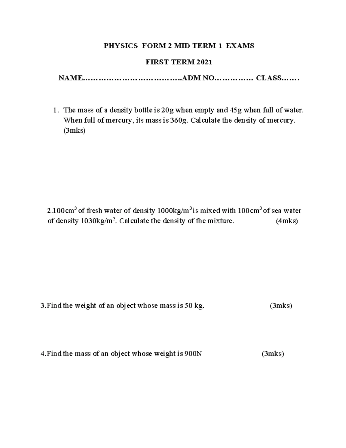 K C S E 2026 Form 3 Maths Opener Exam Set 1 Paper 1 Studocu