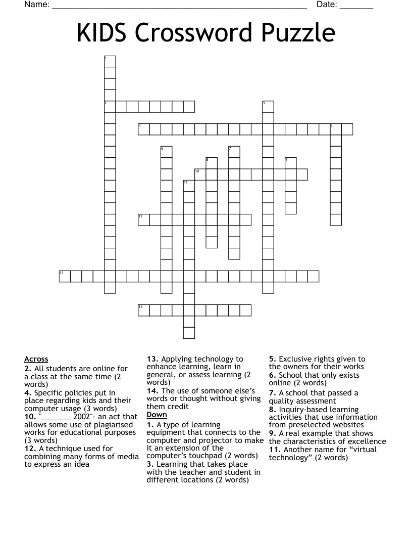 KIDS Crossword Puzzle WordMint