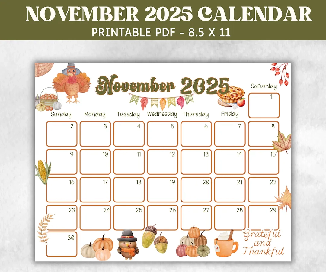 November Printable Calendar For Kids