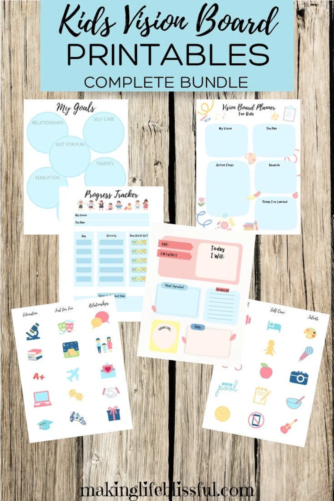 Kids Vision Board Printable Kit Torplaner Arbeitsblatt bearbeitbare Canva Vorlage Etsy de
