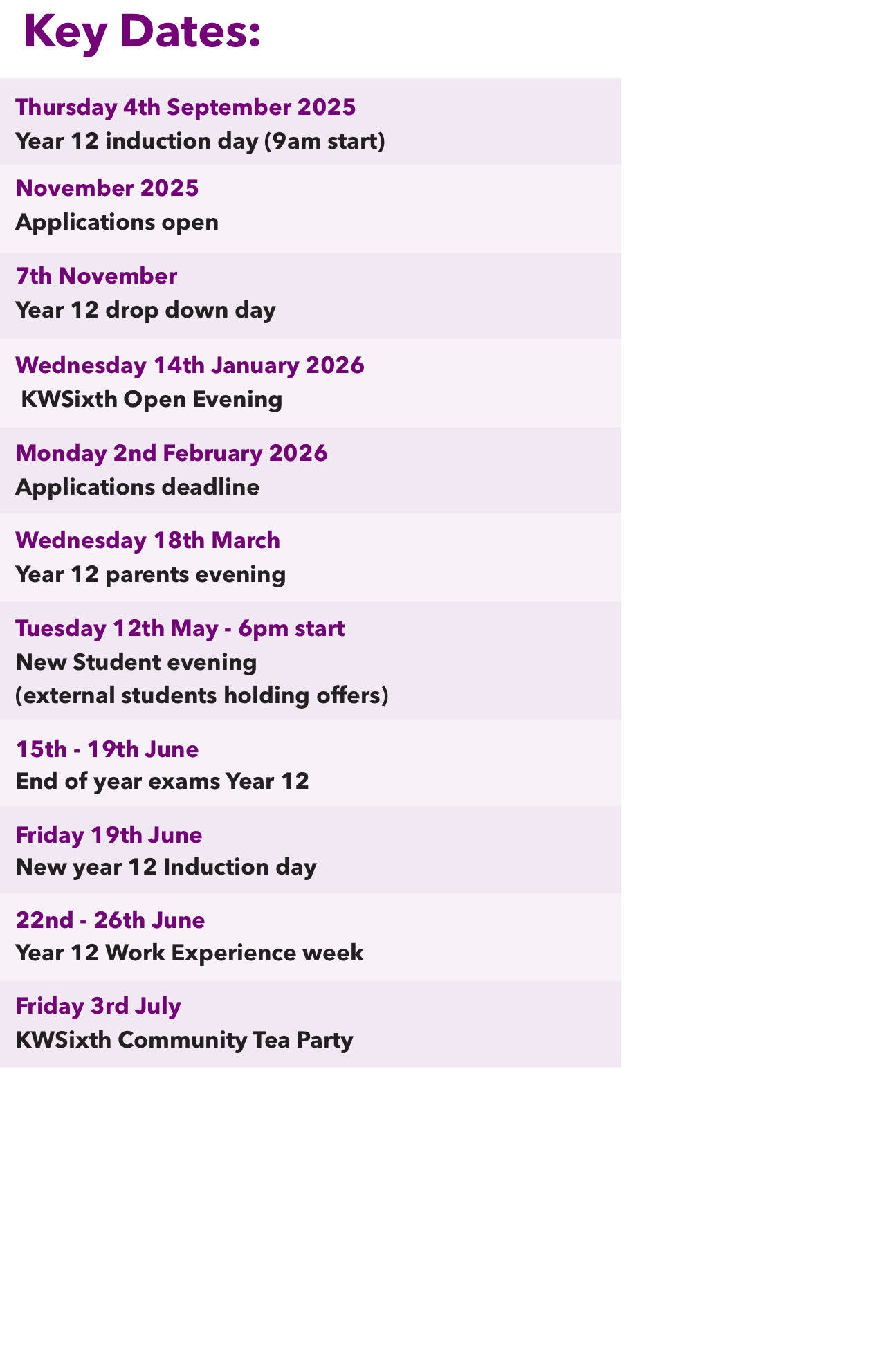 Sixth Form 2026 Applications Examples
