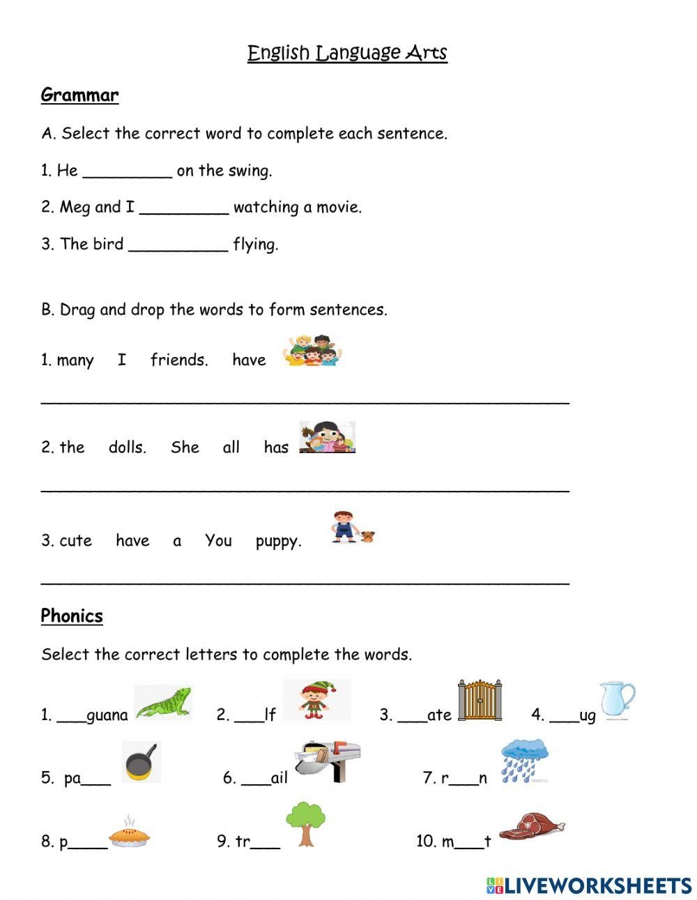 Language Arts Practice Interactive Worksheet Live Worksheets 