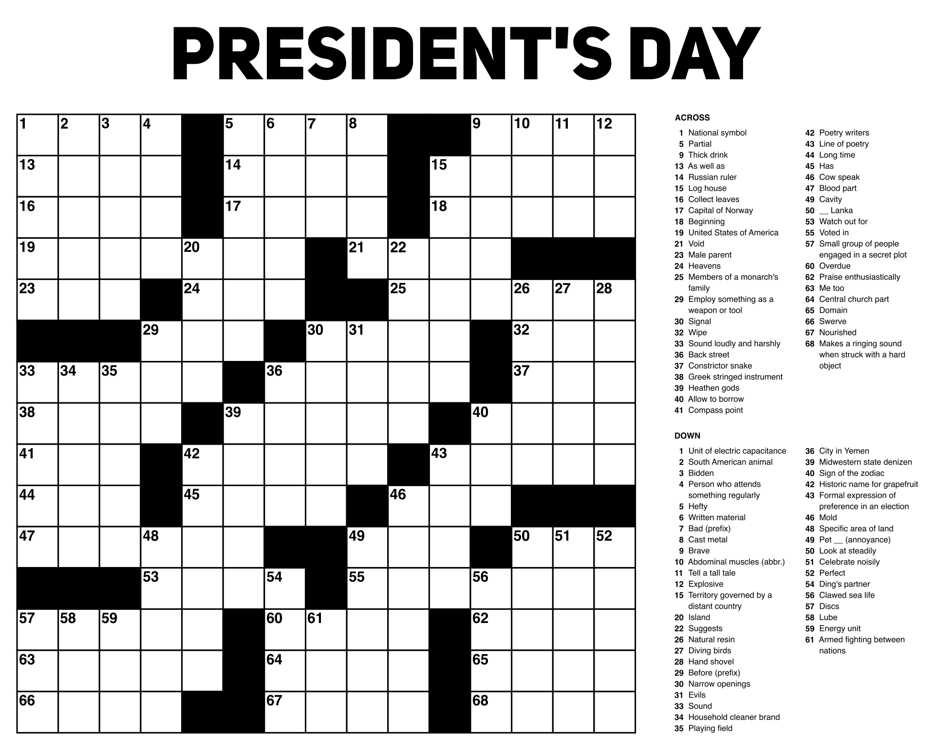 Free Large Print Printable Crossword Puzzles