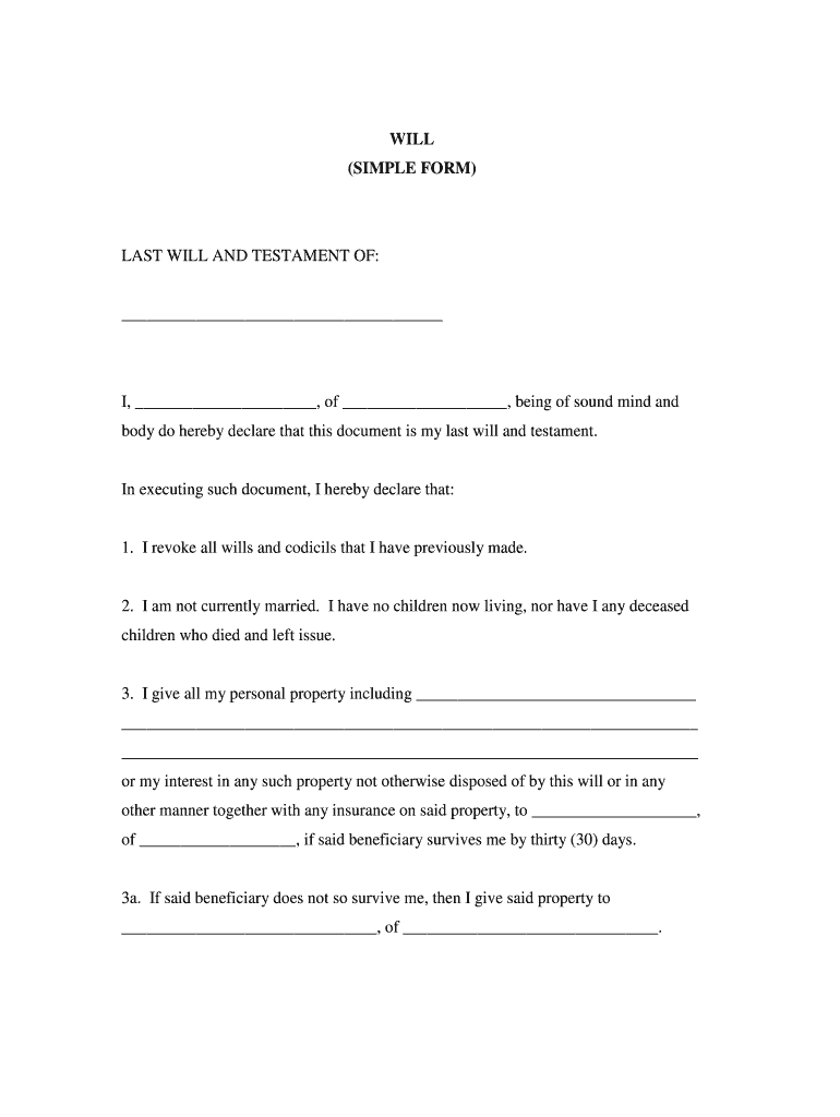 Last Will And Testament Form Fill Online Printable Fillable 