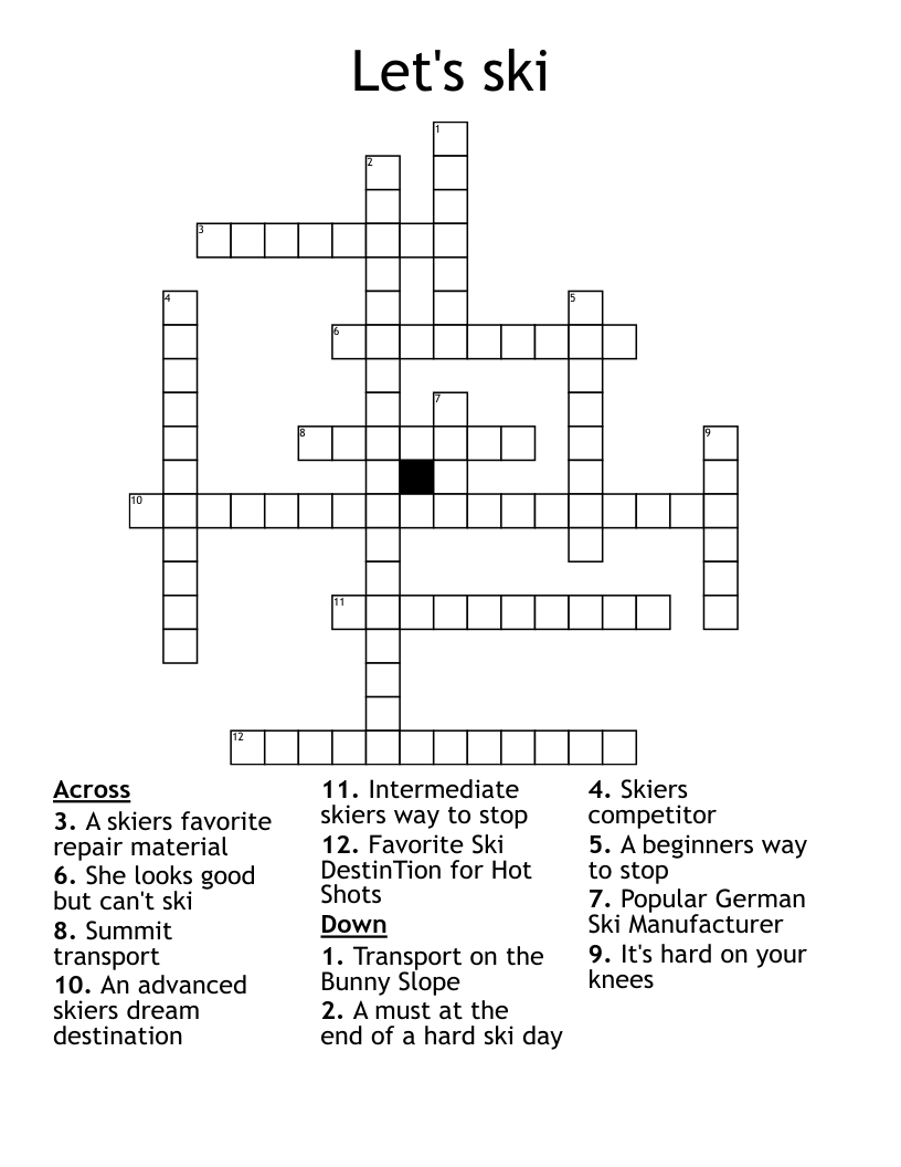 Let s Ski Crossword WordMint
