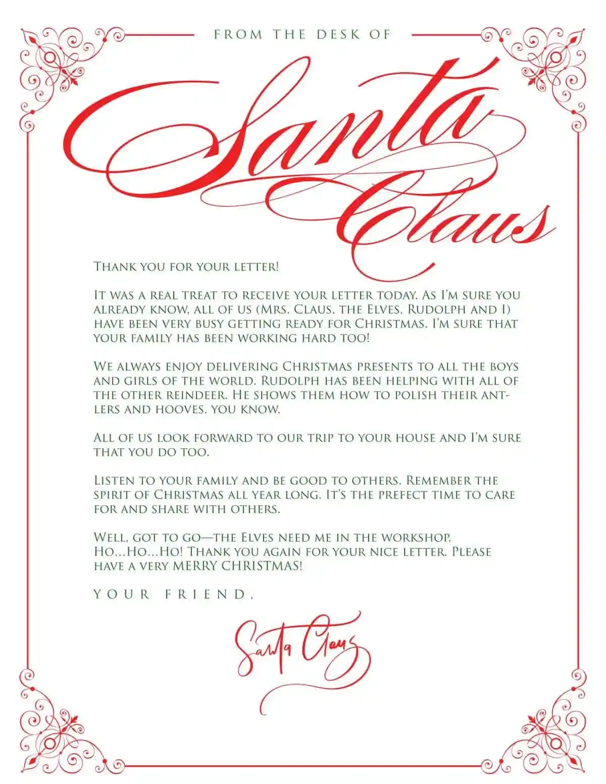 Free Printable Letters From Santa Template