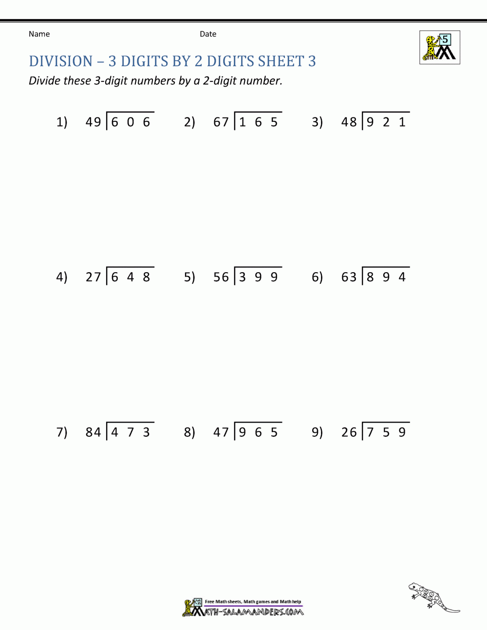 Free Printable Division Math Sheets