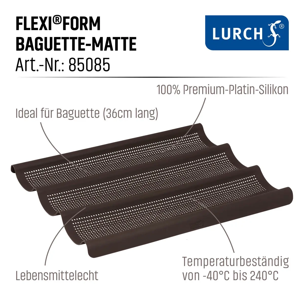 LURCH FlexiForm Baguette 36x28 5cm 3fach Braun Mit Feinmaschiger Netzstruktur