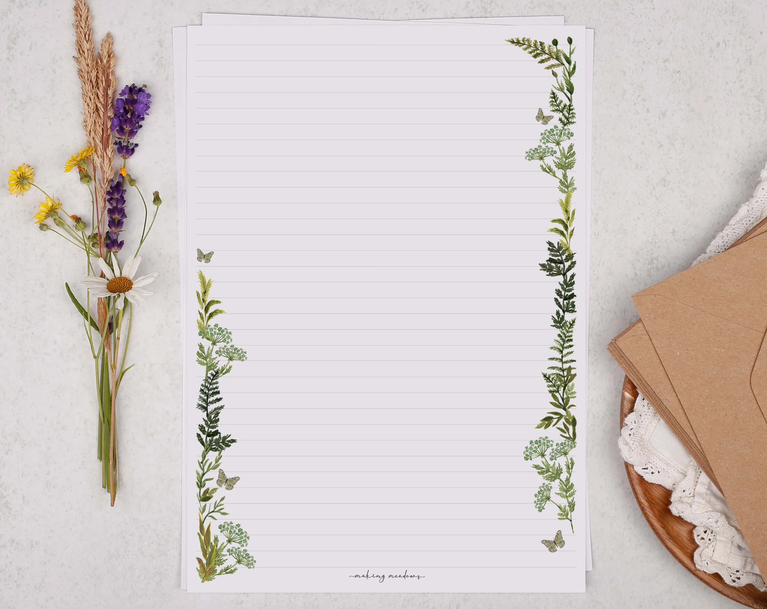 Luxury A4 Writing Paper With A Botanical amp Butterfly Border