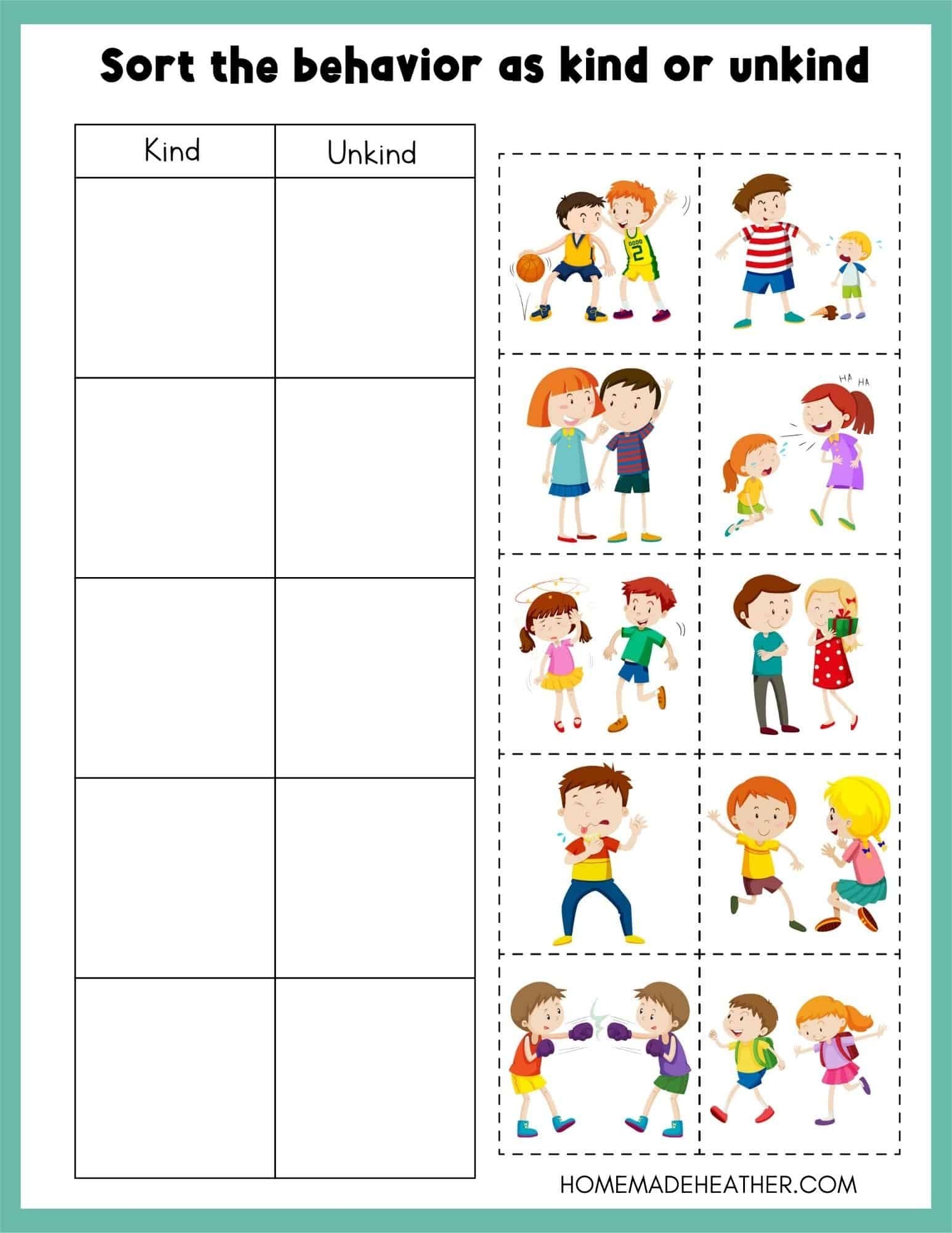 Kindness Worksheets For Kindergarten