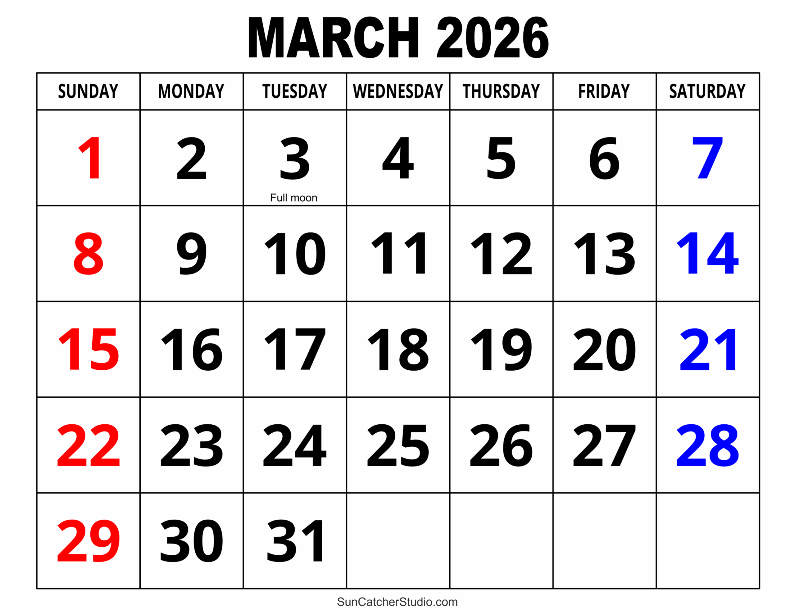 Calendar For March 2026 Printable
