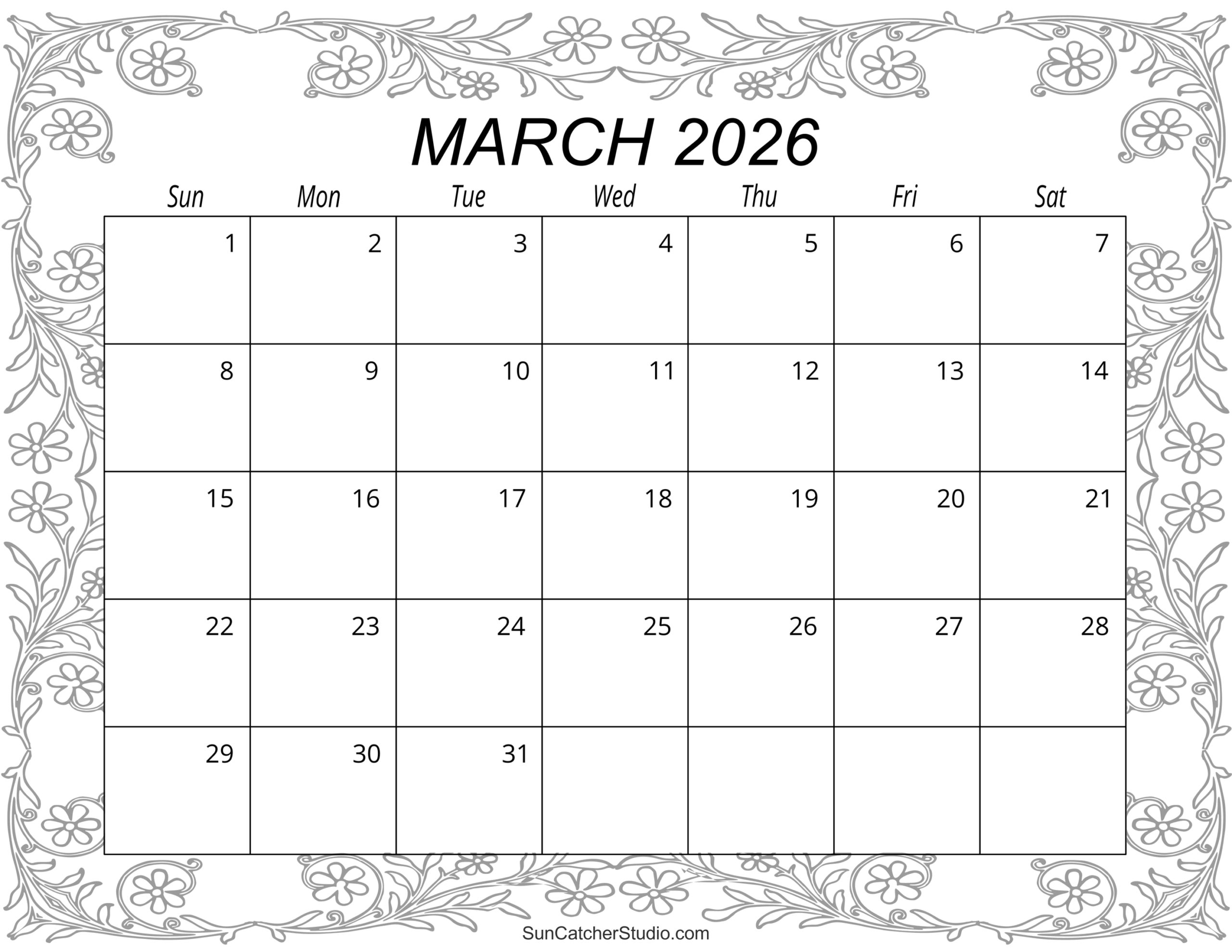 March 2026 Calendar Printable With Holidays