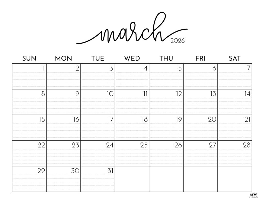 March 2026 Calendars 123 FREE Printables Printabulls