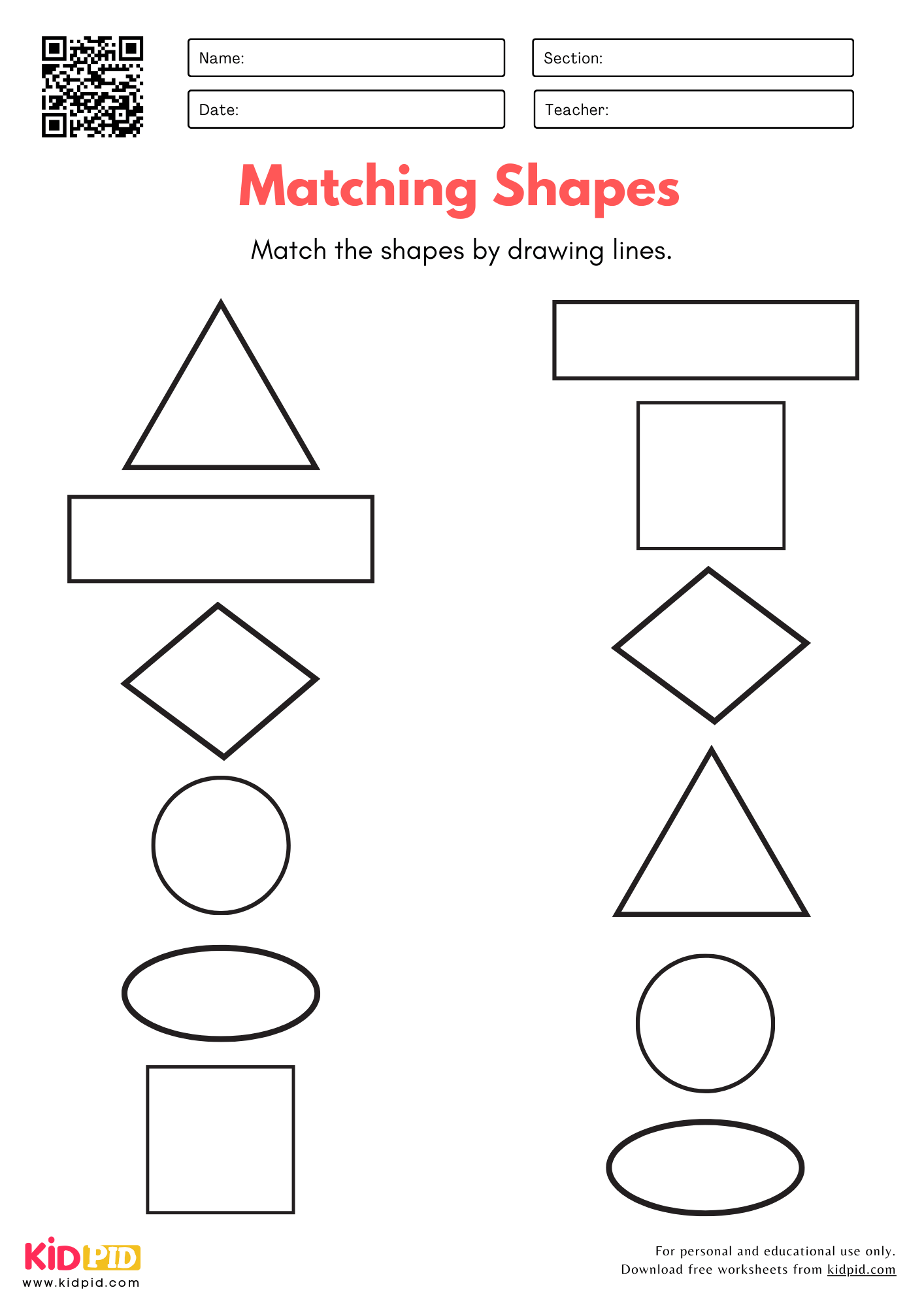Matching Shapes Practice Worksheet For Kindergarten Kidpid