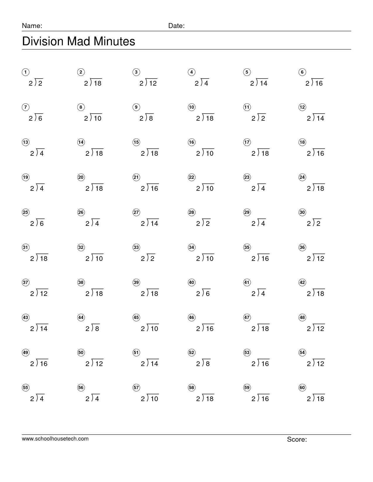 Math Drills Worksheets Drill Mad Minute Subtraction 4th Grade 