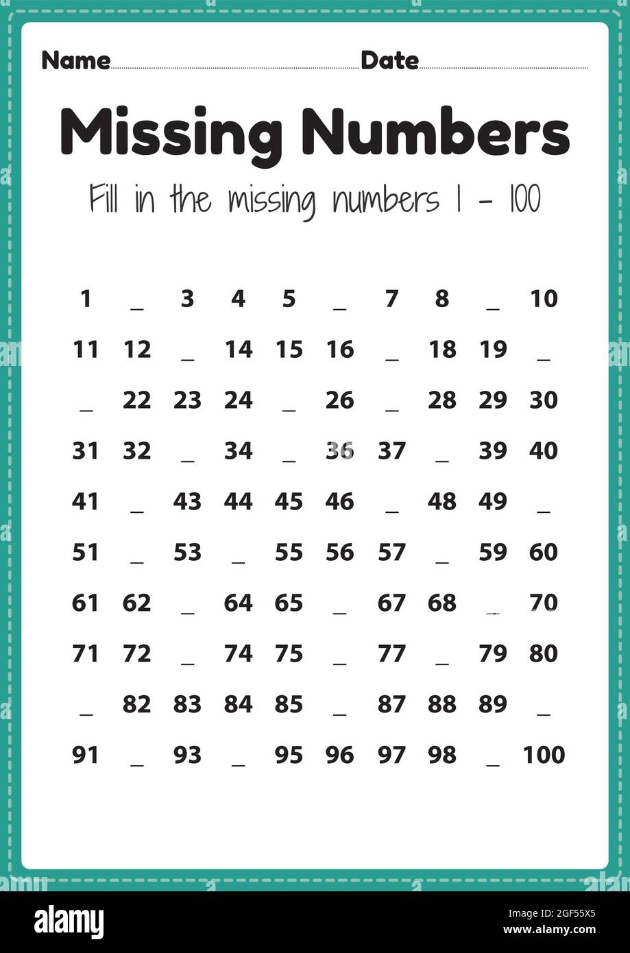 Missing Numbers 1-100 Worksheets Printable