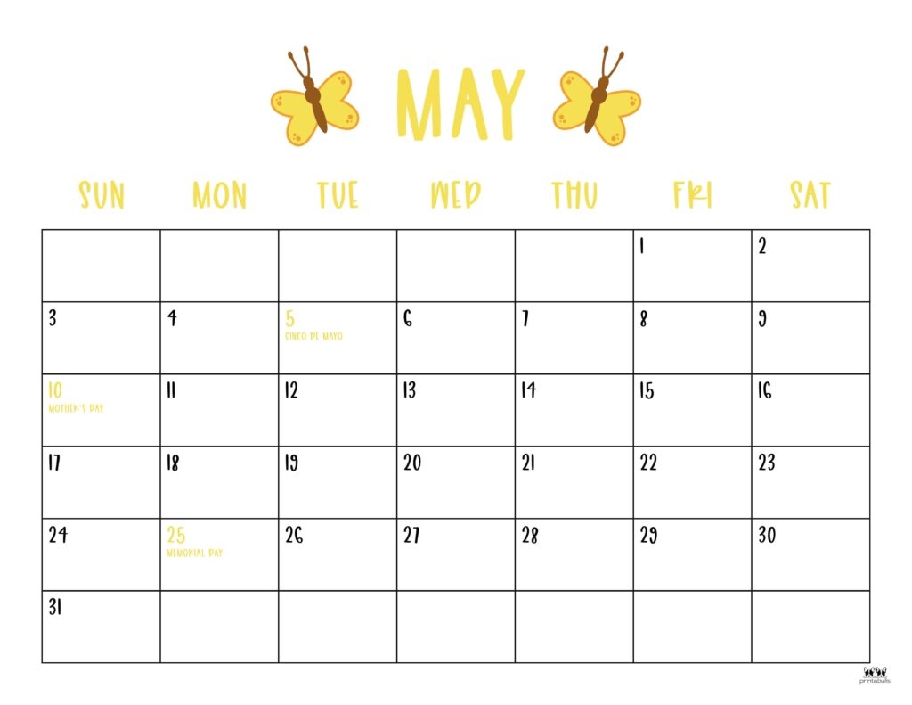 Printable Blank Calendar 2026 May
