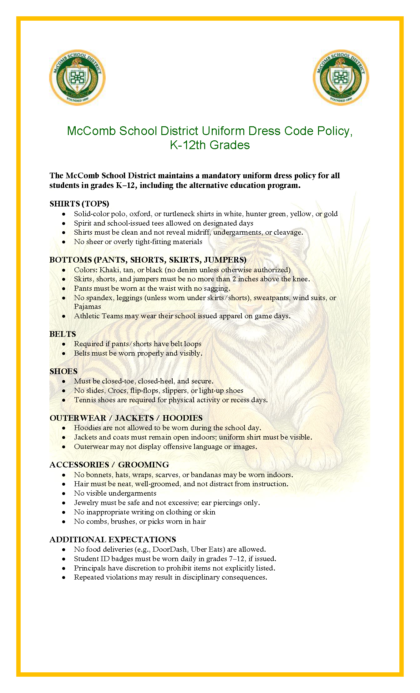 McComb School District Uniform Policy McComb School District