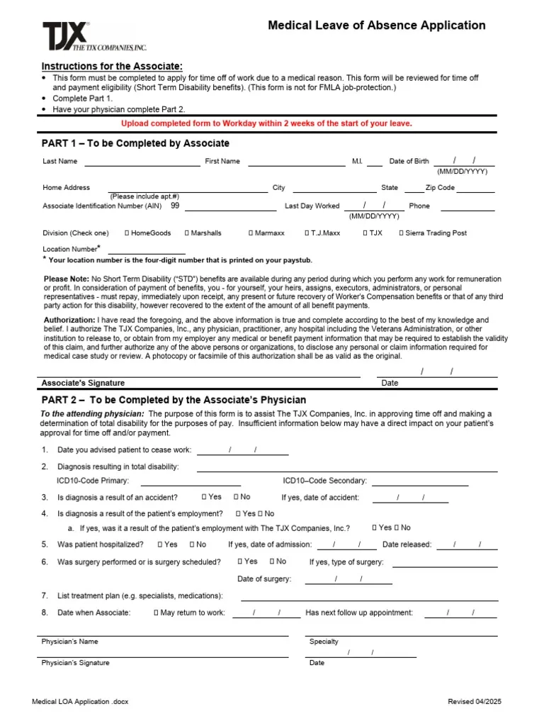 Medical Associate Own Illness Or Injury Packet 04 2025 PDF 
