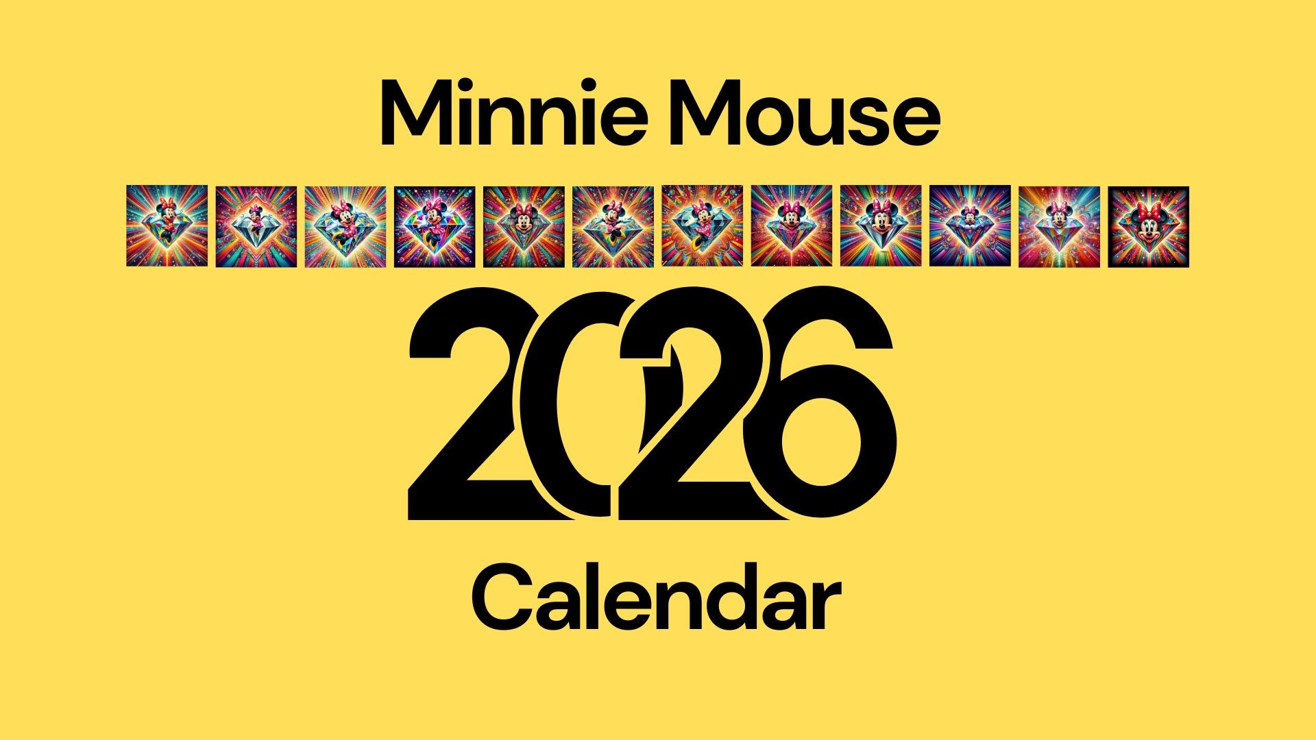 Minnie Mouse 2026 12 month Jan dec PDF Digital Download Calendar 