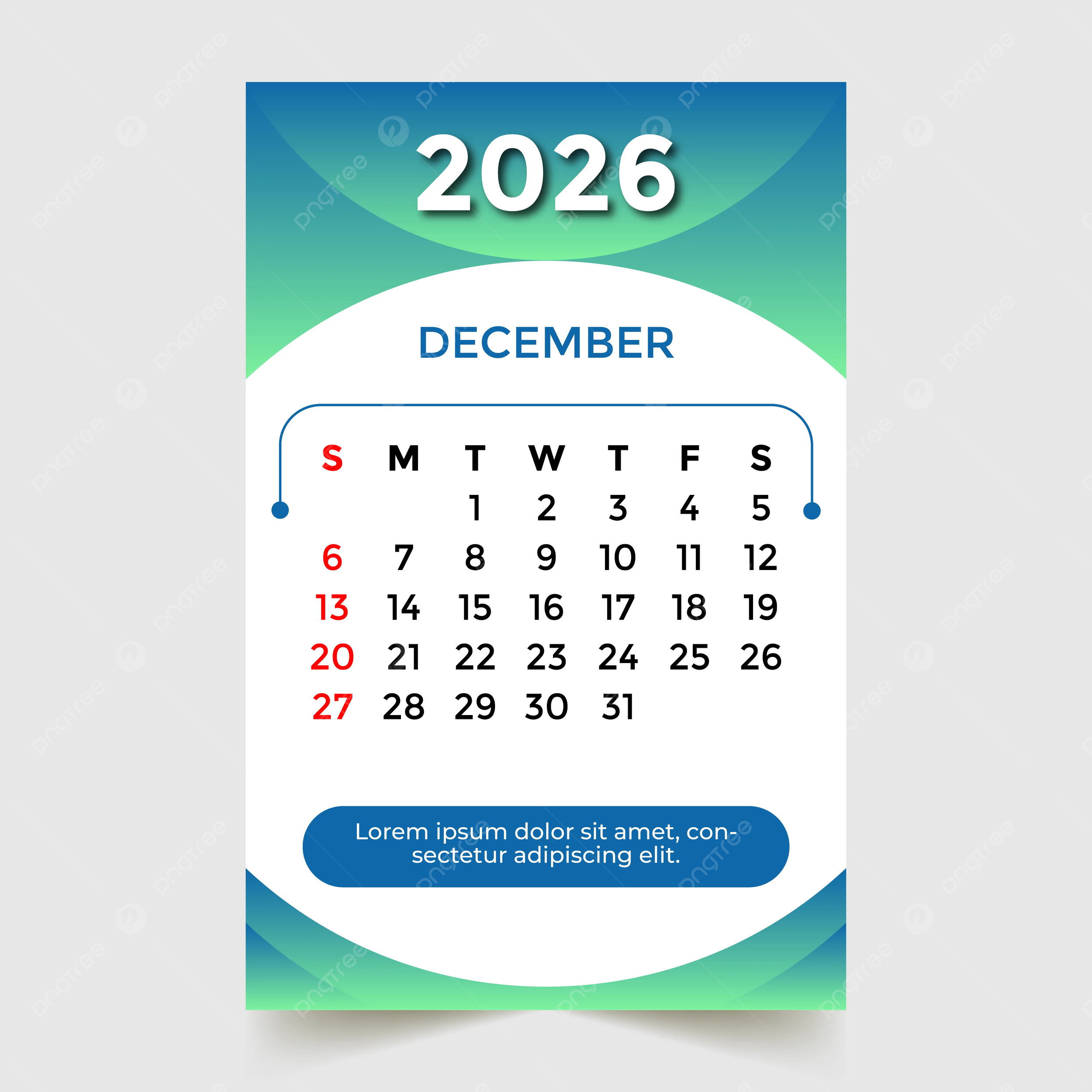 Monthly Calendar December Month 2026 Vector Template Download On 